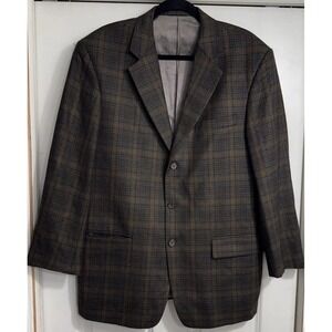 Tallia Uomo Brown Gray‎ Lambs Wool Blazer Sport Coat Men's 42R Windowpane